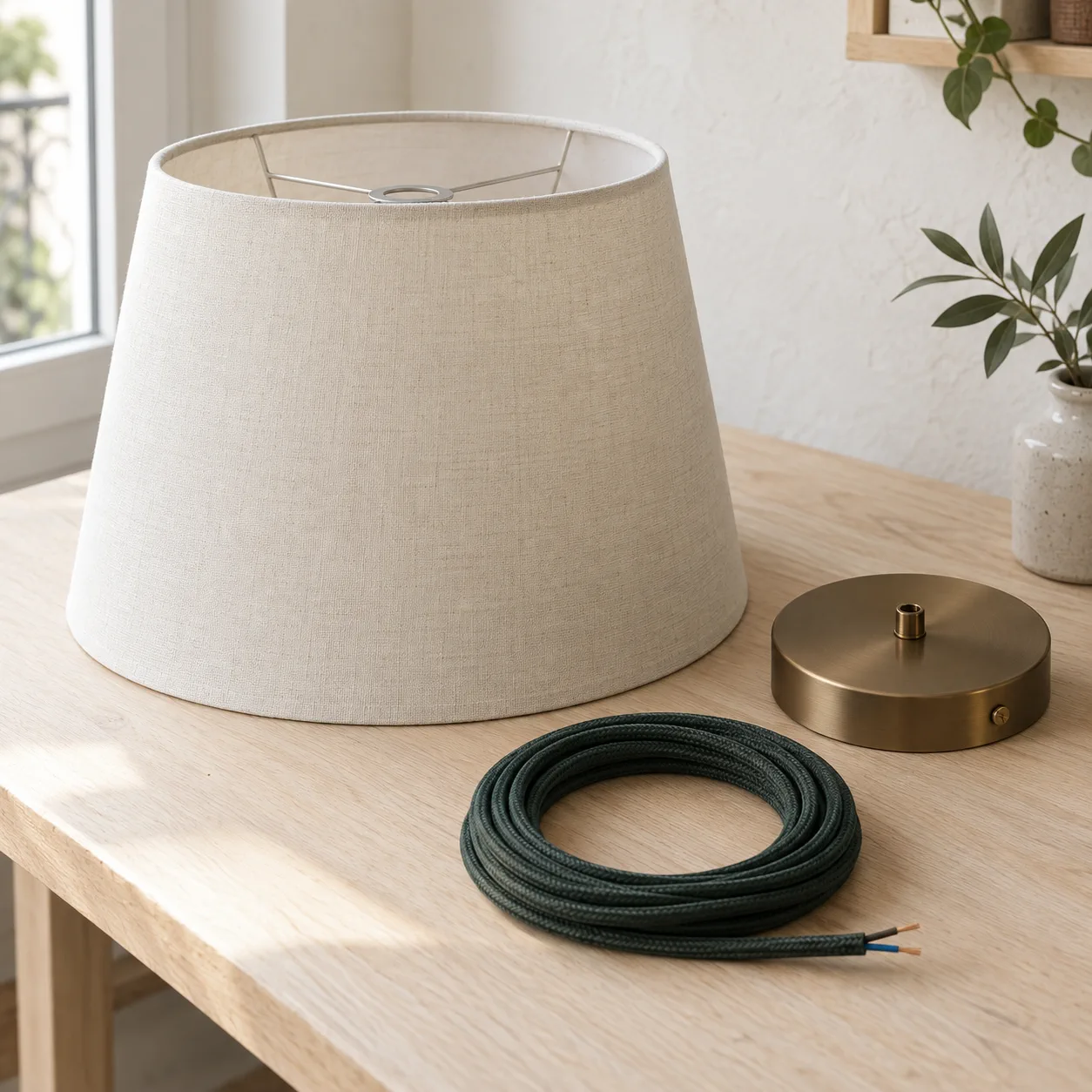 Lampenschirme, Kabel und Baldachin im Detail.