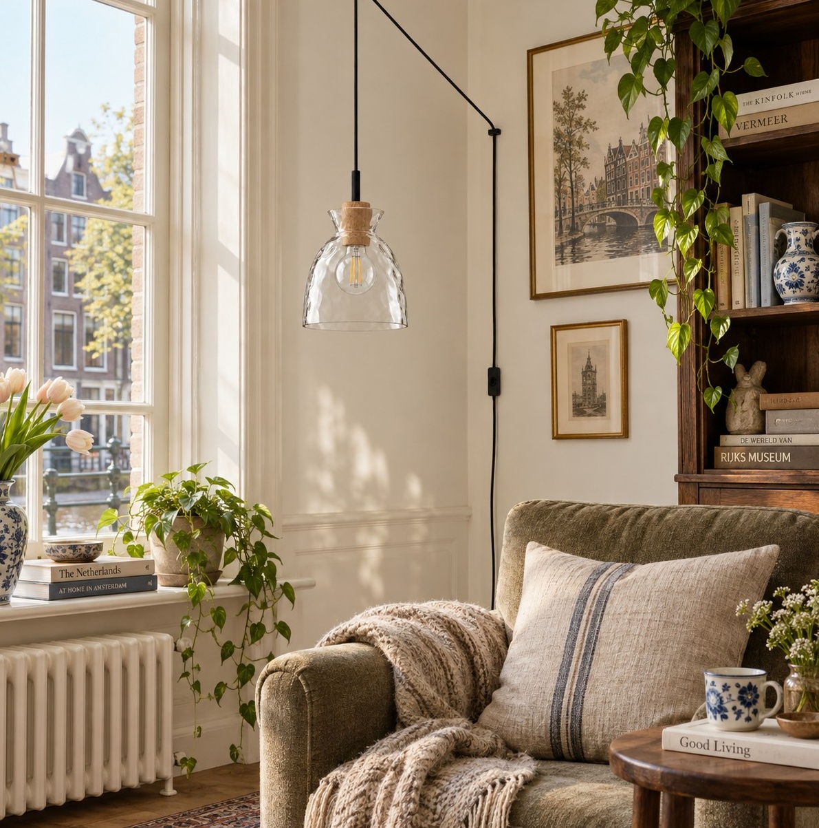 Ripple-Glaspendelleuchte im Wohnzimmer