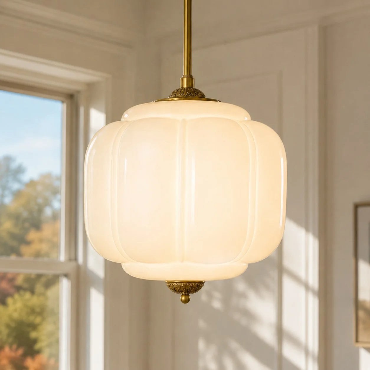 Lumi Vintage Milk Glass Oiled Brass Eloise Pendant Light