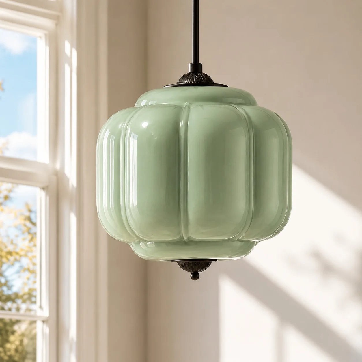 Lumi Vintage Milk Glass Oiled Brass Eloise Pendant Light