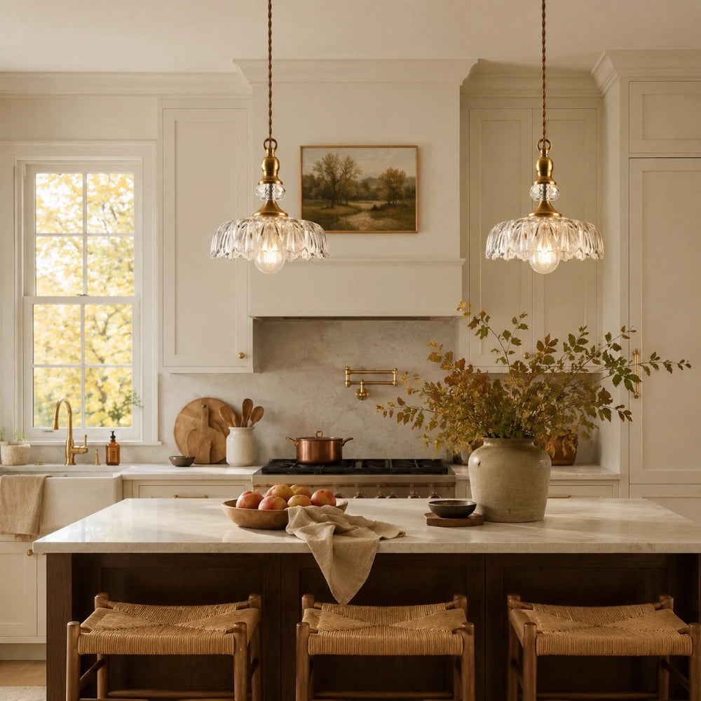 Sylvie Vintage Glass Brass Flower Pendant Light