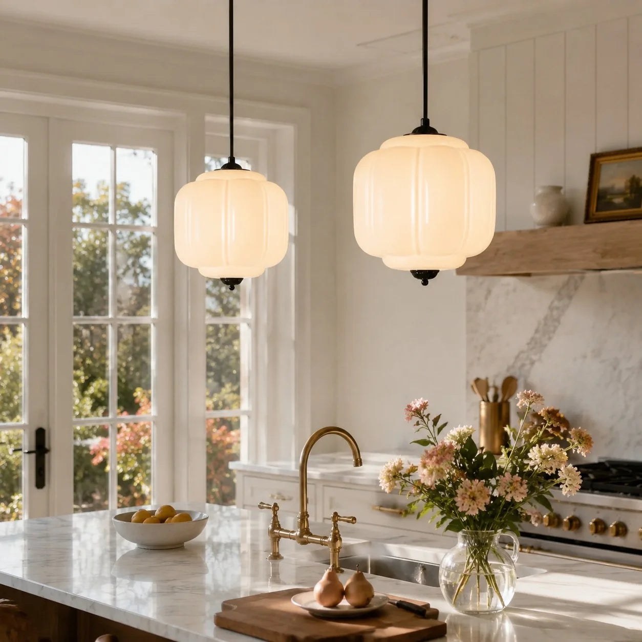 Lumi Vintage Milk Glass Oiled Brass Eloise Pendant Light