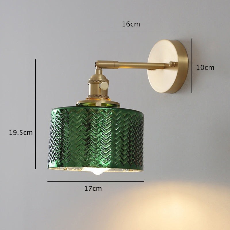 Green Art Deco Glass Wall Sconce with Brushed Brass