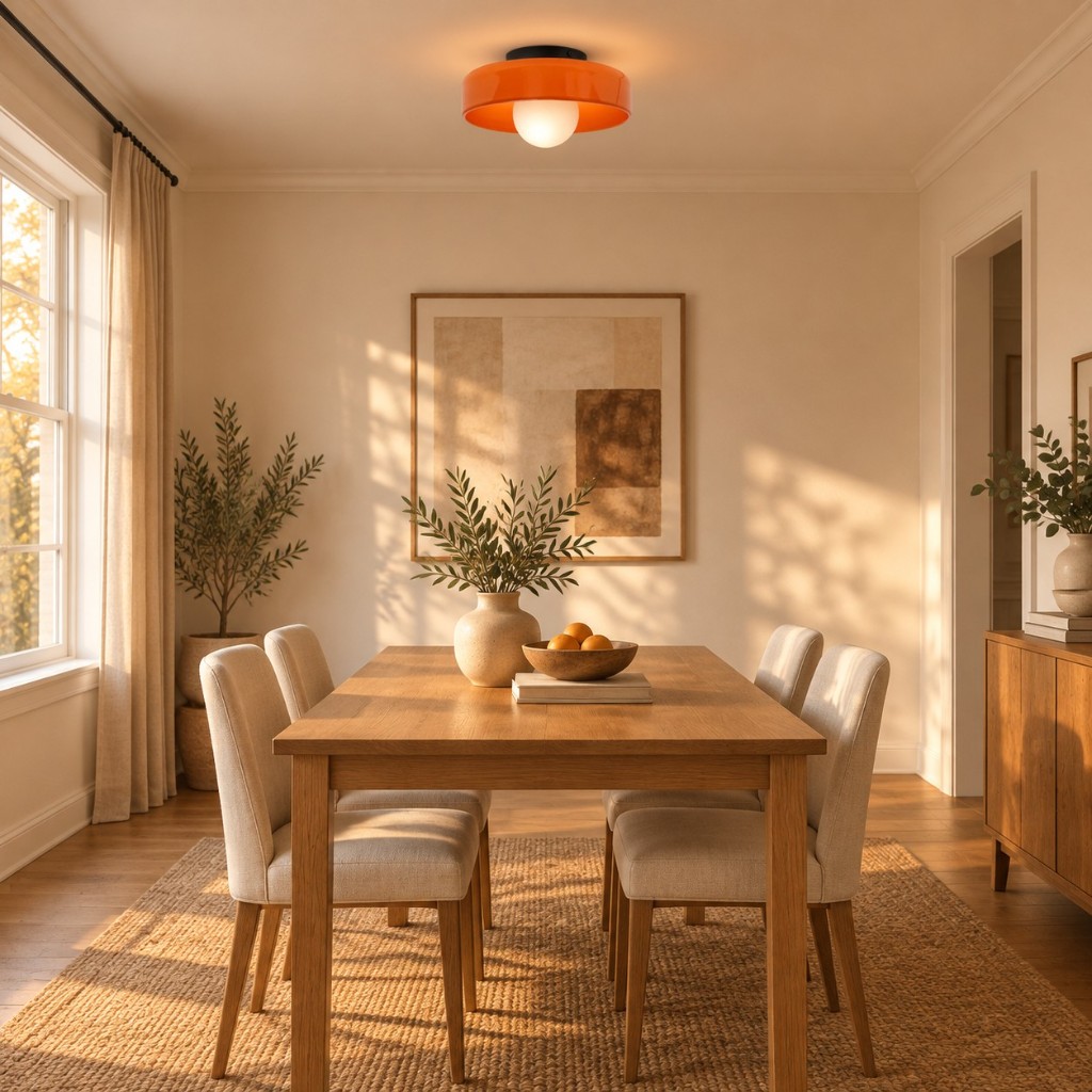 Gelbe Glasenti-Halo-Leuchte im Esszimmer