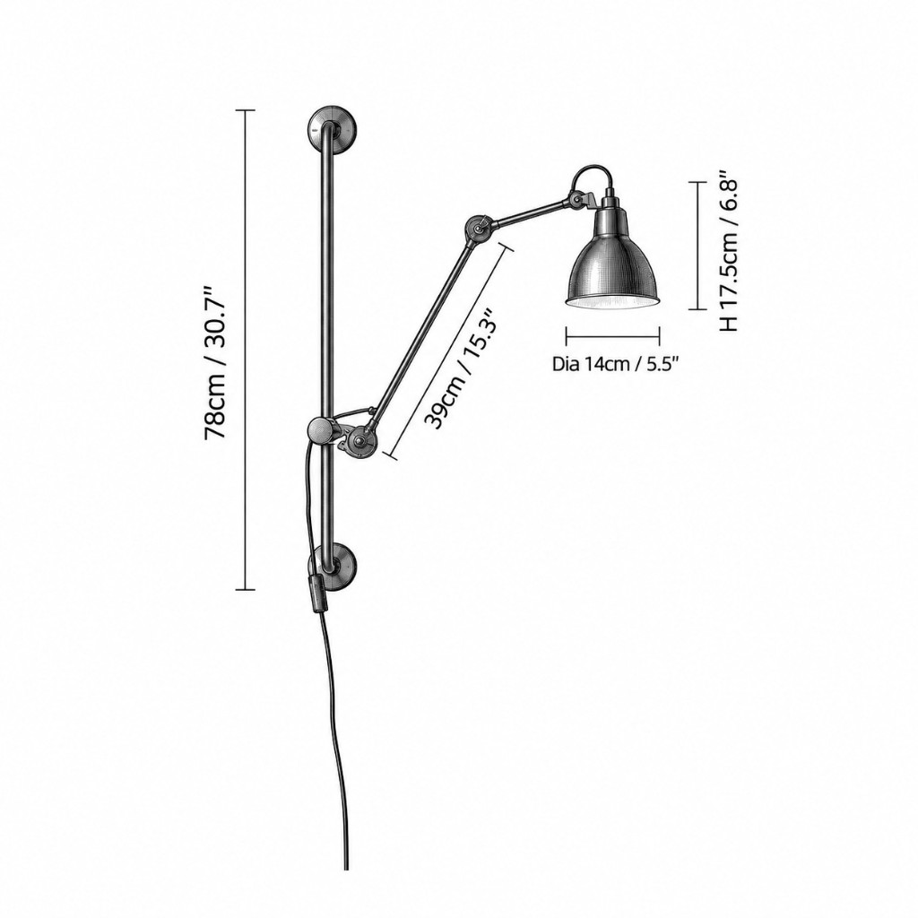 Articula Maßzeichnung Modell E Klein, Schiene 78 cm, Arm 39 cm