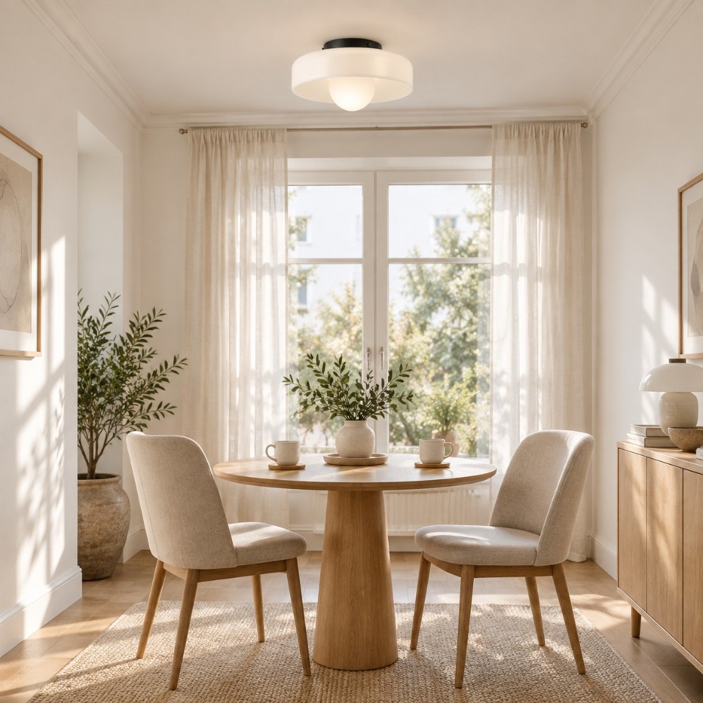 Weiße Glasenti-Halo-Leuchte in einem hellen Esszimmer