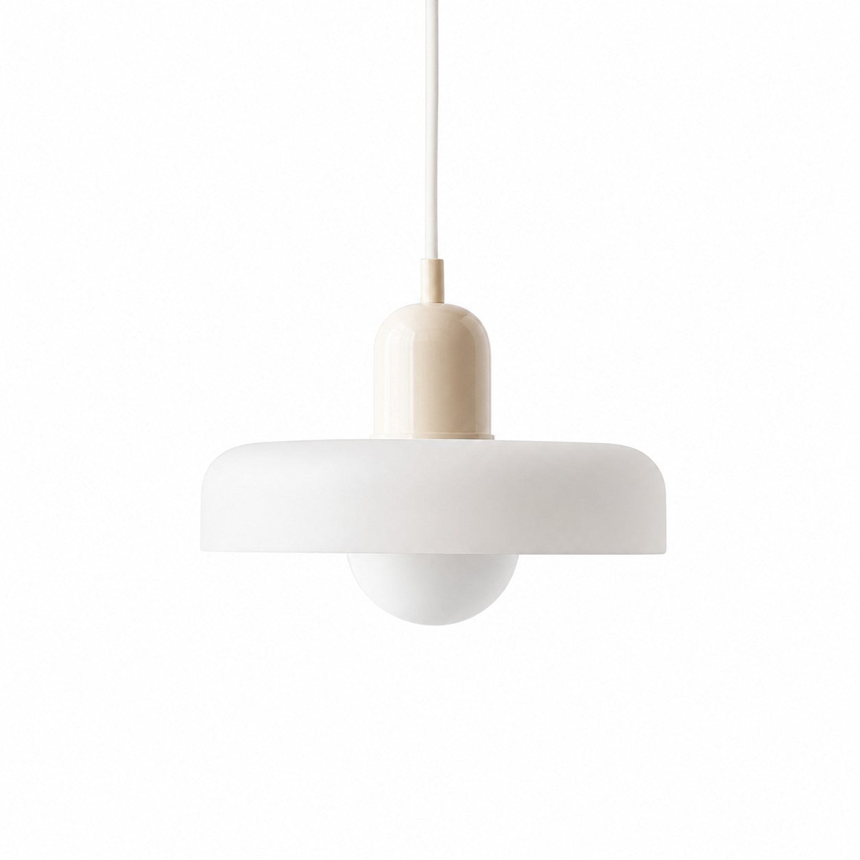 Beige Oberfläche mit weißem Glasschirm