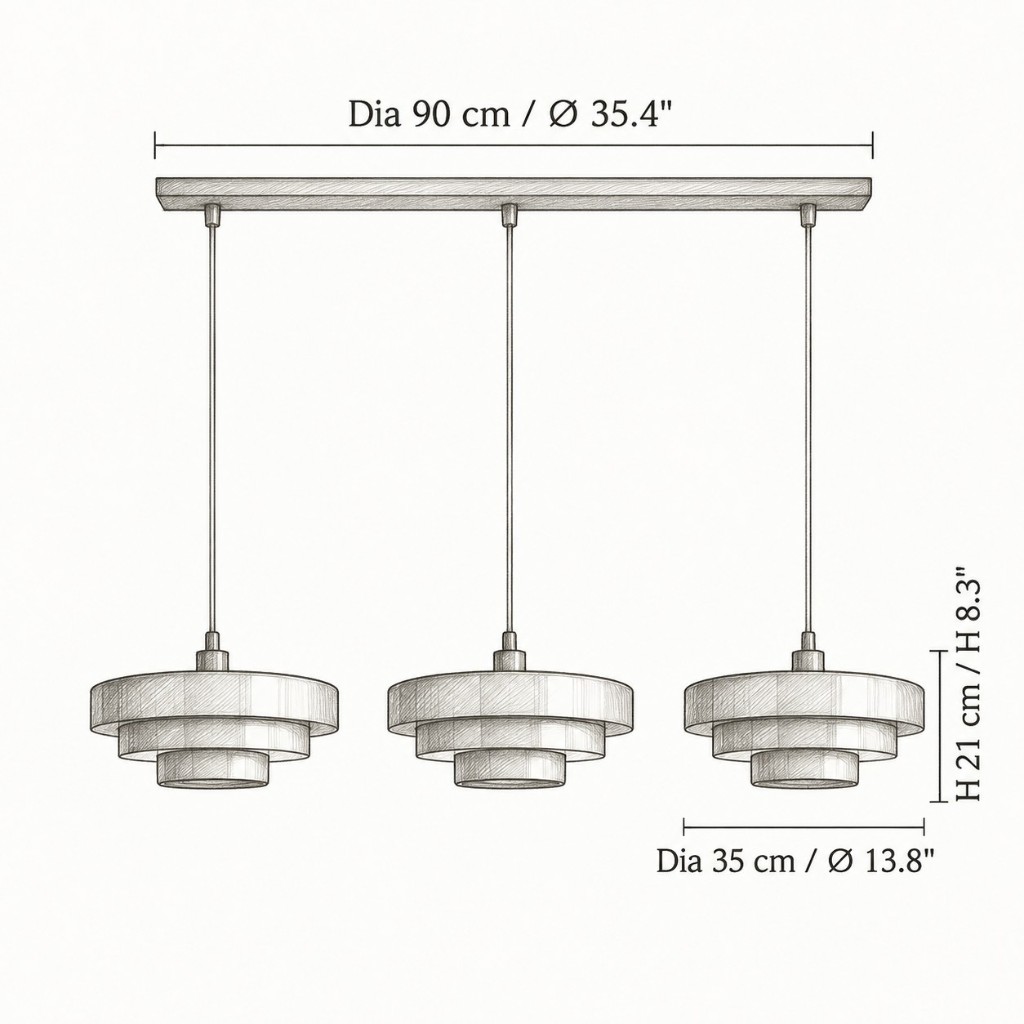 Maßzeichnung 3-flammig, Stange Ø 90 cm