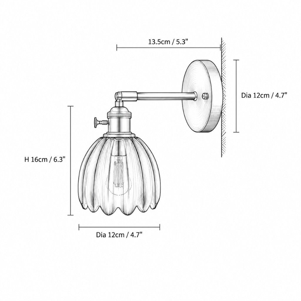 Maßzeichnung Schirm Ø 12 cm, Ausladung 13,5 cm, H 16 cm