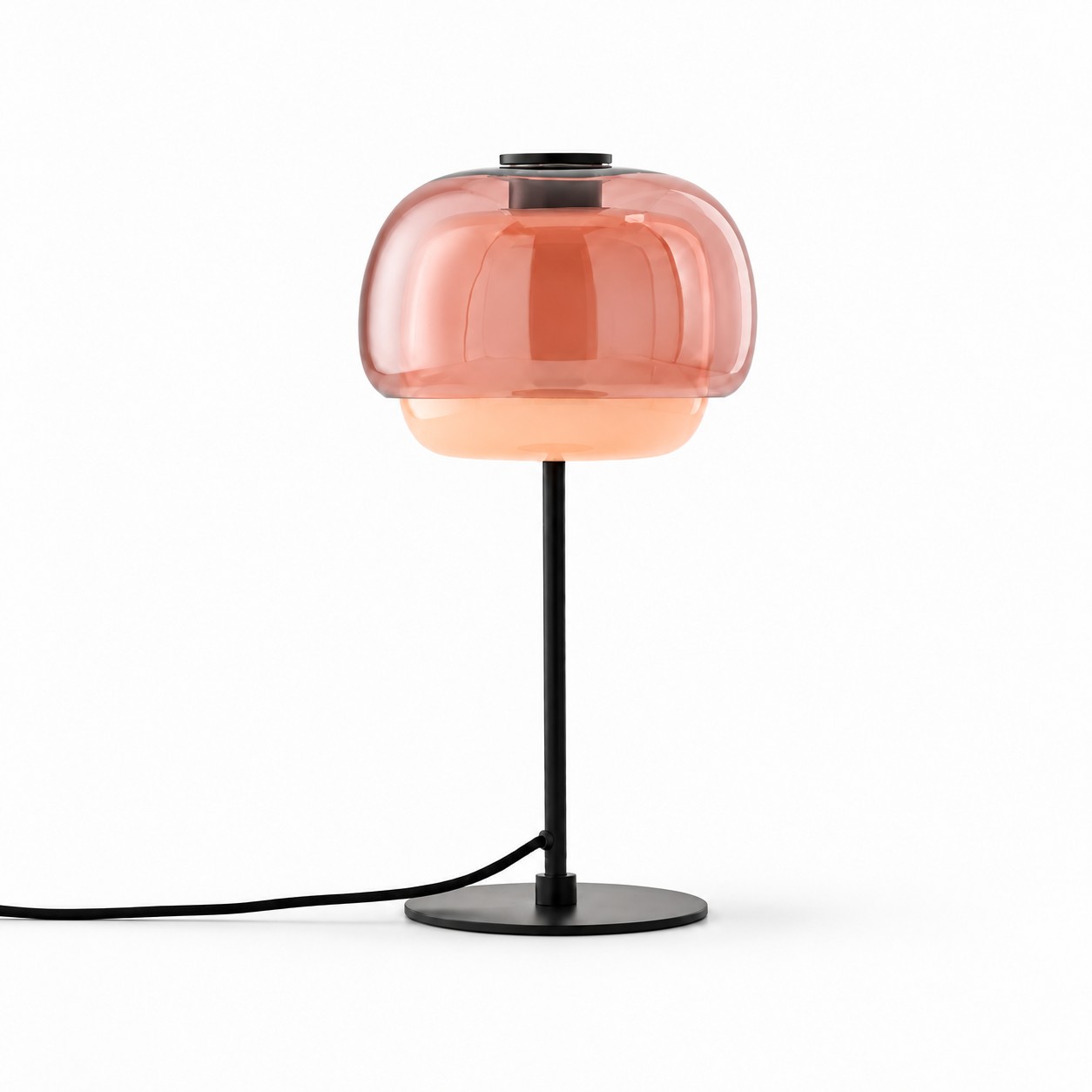 Kinoko-Tischlampe mit nudefarbenem Glas