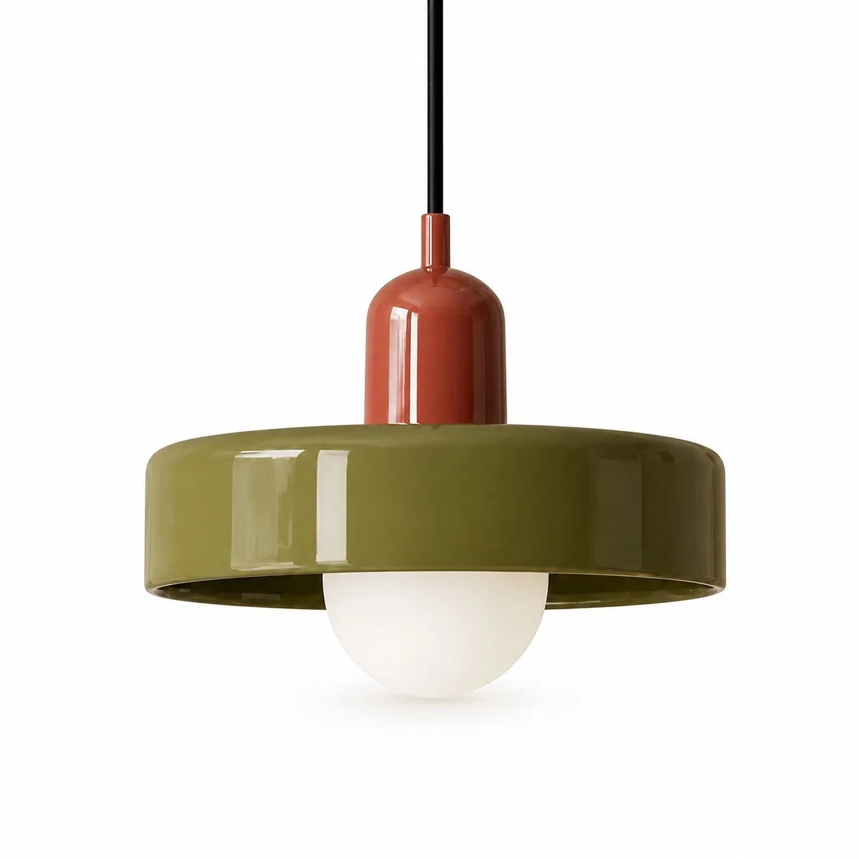 Red surface with green glass shade