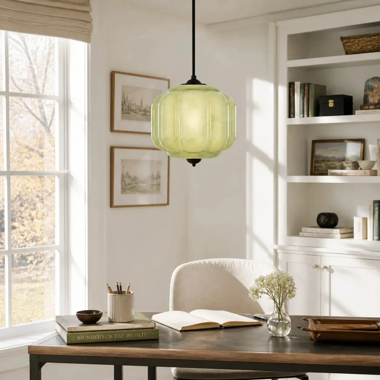 Lumi Vintage Milk Glass Oiled Brass Eloise Pendant Light 14