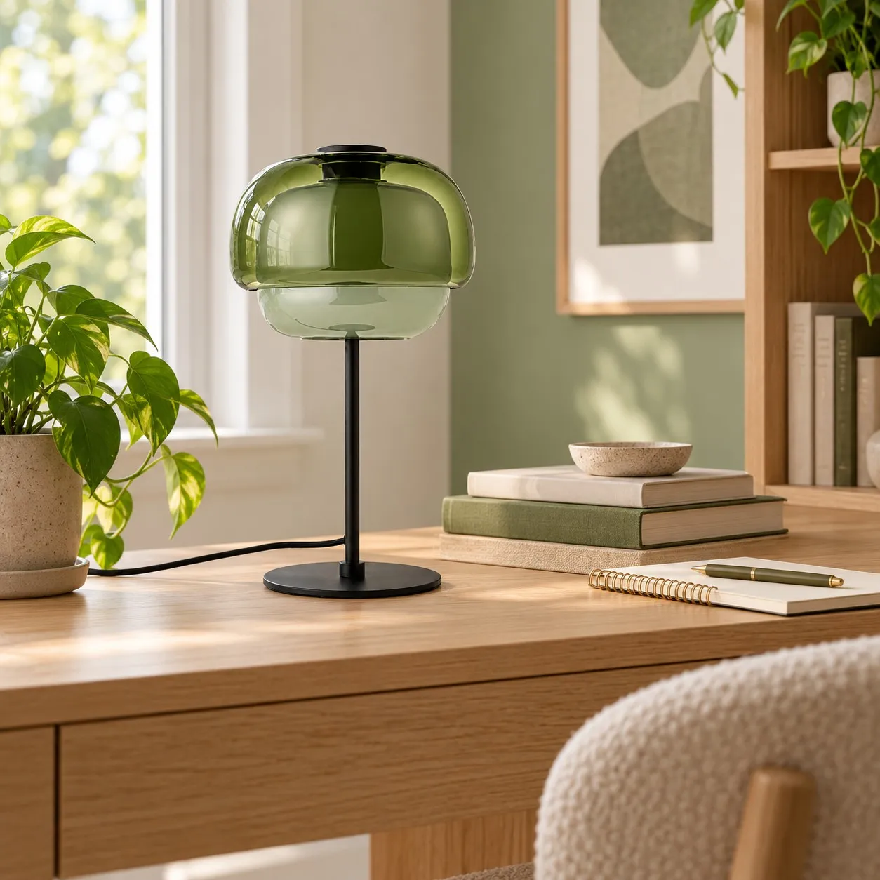 Clinco Tischlampe Grün am Schreibtisch