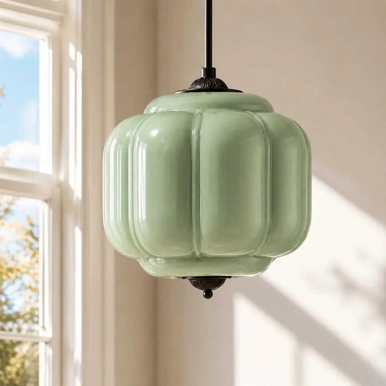 Lumi Vintage Milk Glass Oiled Brass Eloise Pendant Light 7