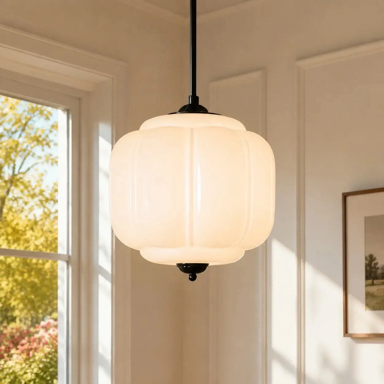 Lumi Vintage Milk Glass Oiled Brass Eloise Pendant Light 6