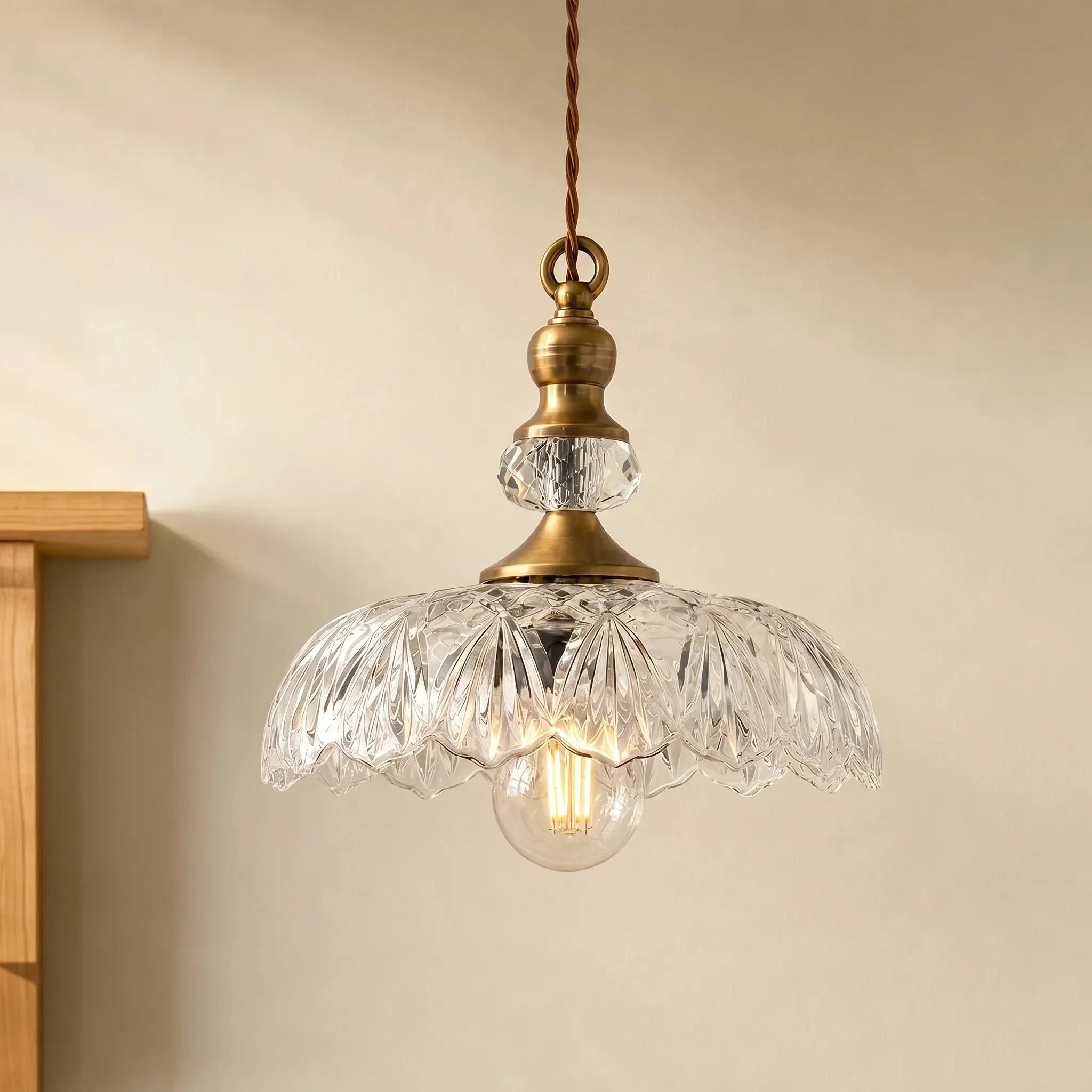 Sylvie Vintage Glass Brass Flower Pendant Light 17