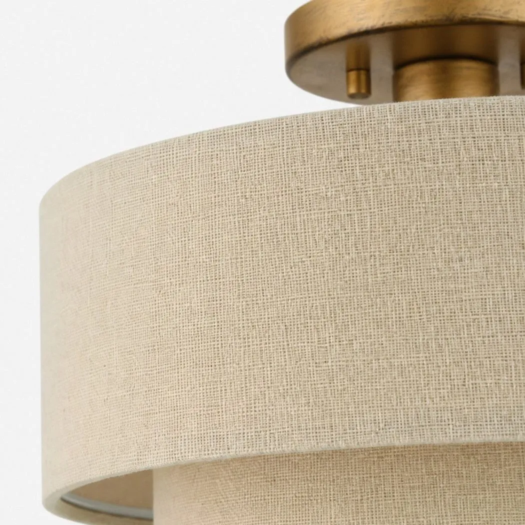 Lumeris Layered Linen Semi-Flush Mount Ceiling Light with Aged Brass Finish for Living Room
