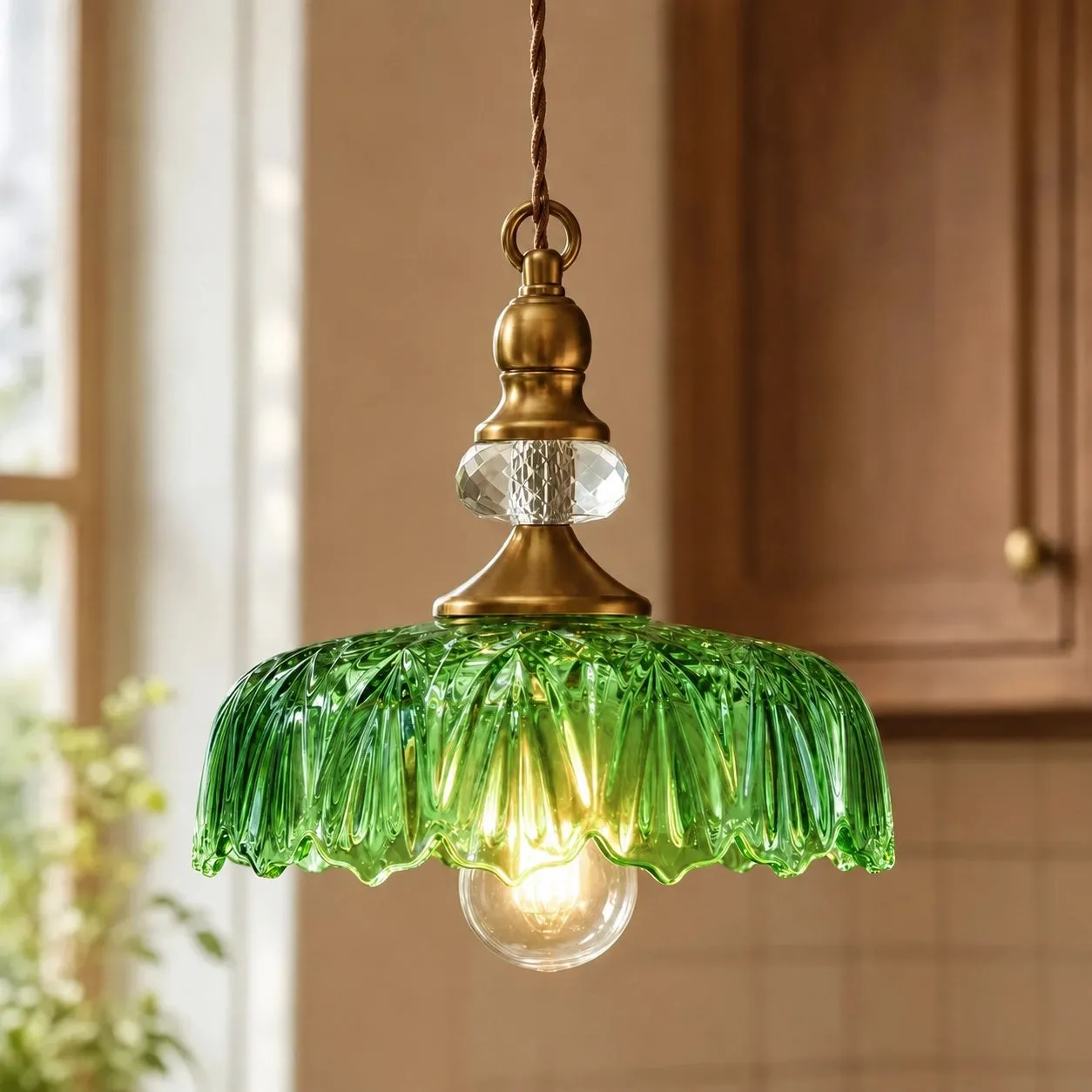 Sylvie Vintage Glass Brass Flower Pendant Light 8
