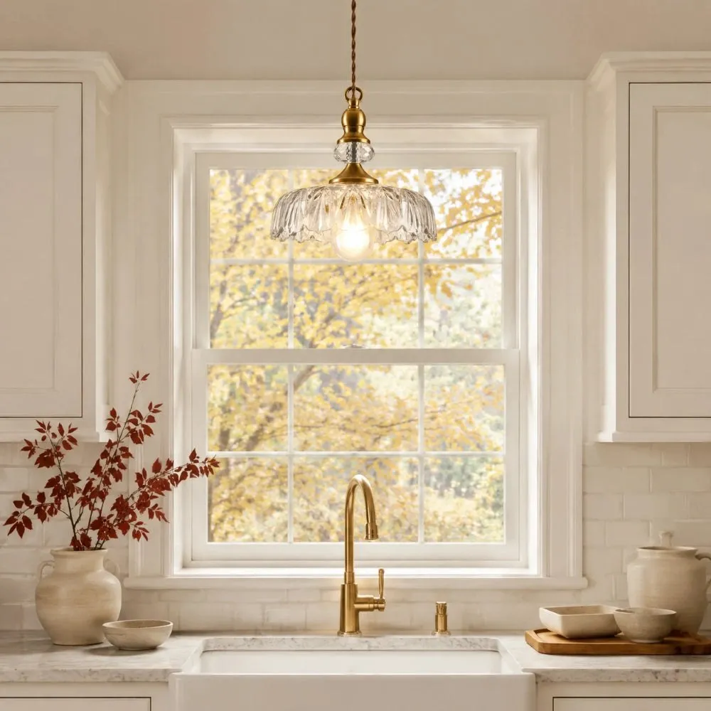 Sylvie Vintage Glass Brass Flower Pendant Light 3