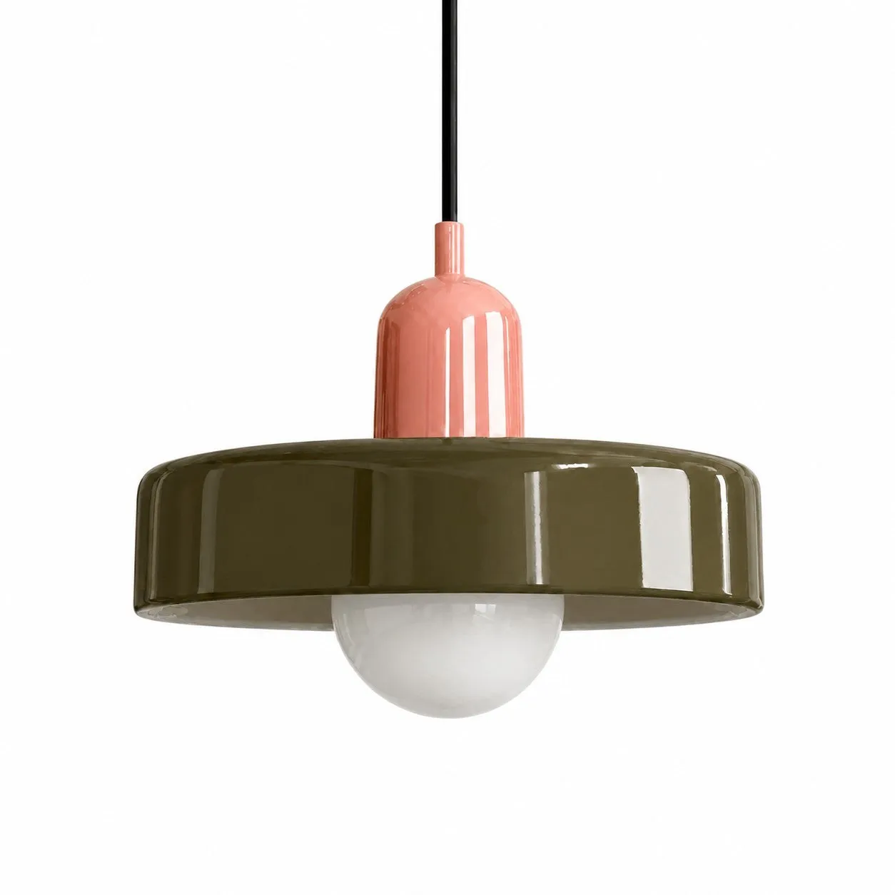 Pink surface with green glass shade