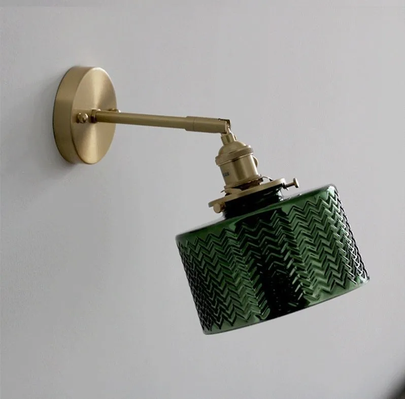 Green Art Deco Glass Wall Sconce with Brushed Brass 2