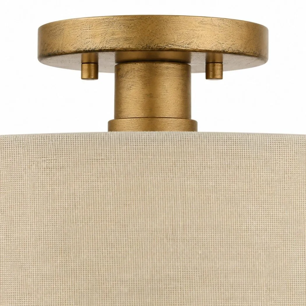 Lumeris Layered Linen Semi-Flush Mount Ceiling Light with Aged Brass Finish for Living Room