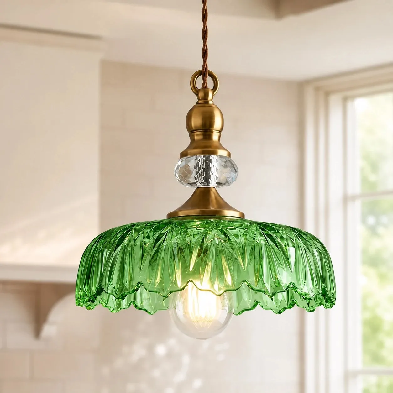 Sylvie Vintage Glass Brass Flower Pendant Light 16