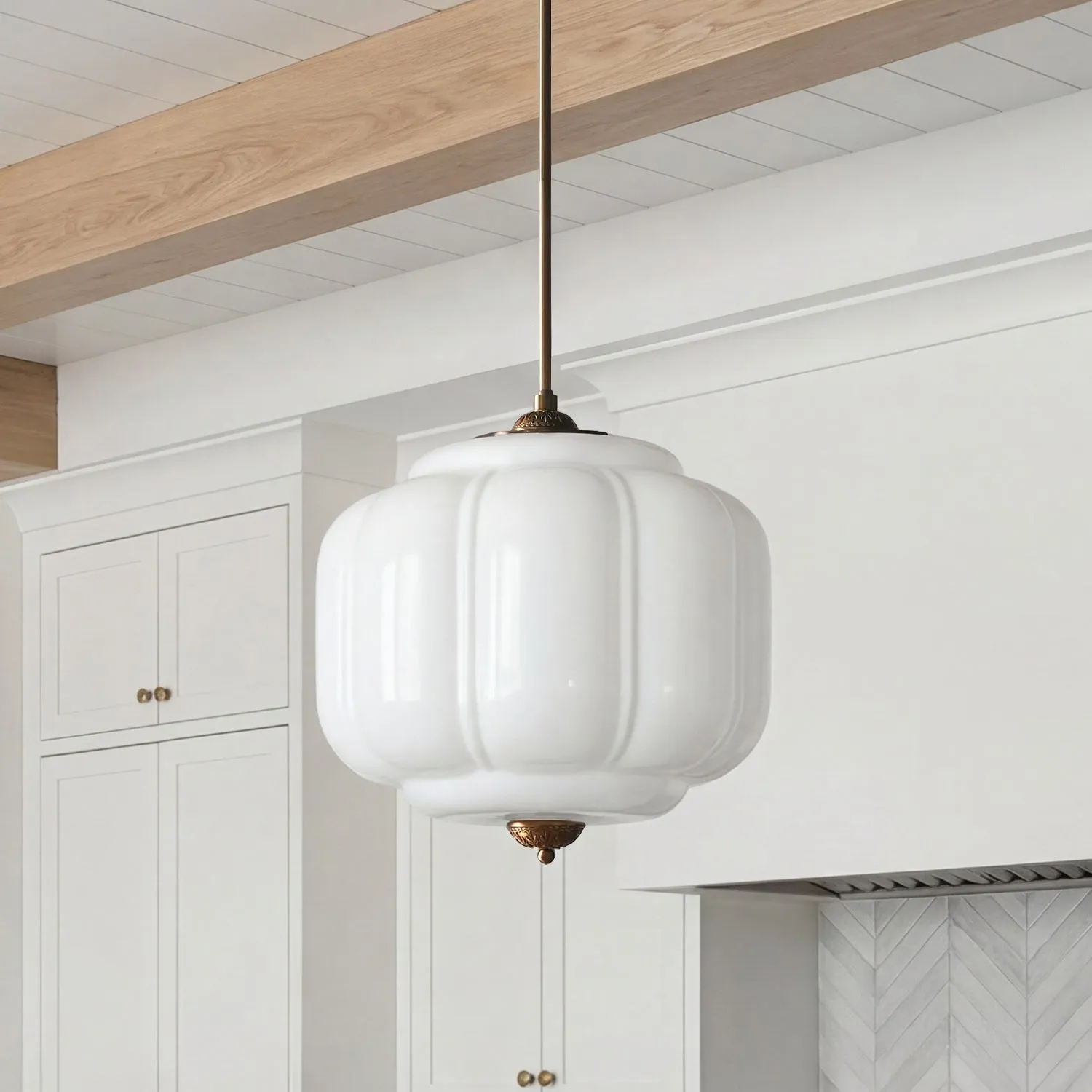 Lumi Vintage Milk Glass Oiled Brass Eloise Pendant Light 18