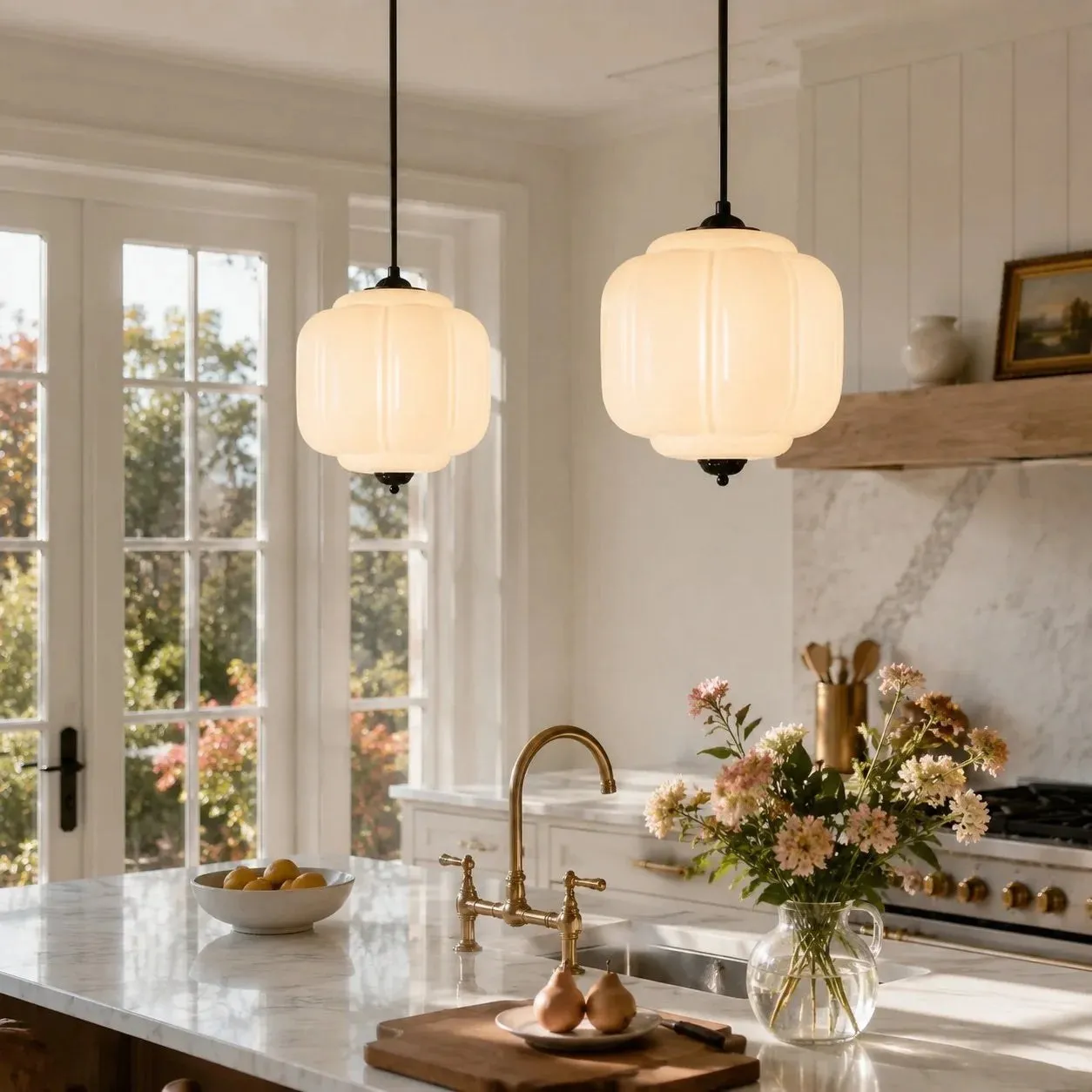 Lumi Vintage Milk Glass Oiled Brass Eloise Pendant Light 2