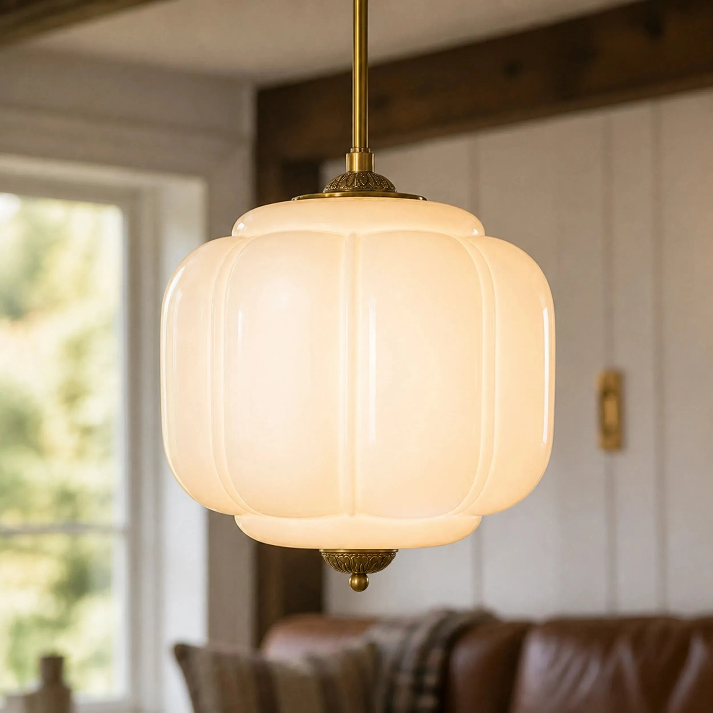 Lumi Vintage Milk Glass Oiled Brass Eloise Pendant Light 15