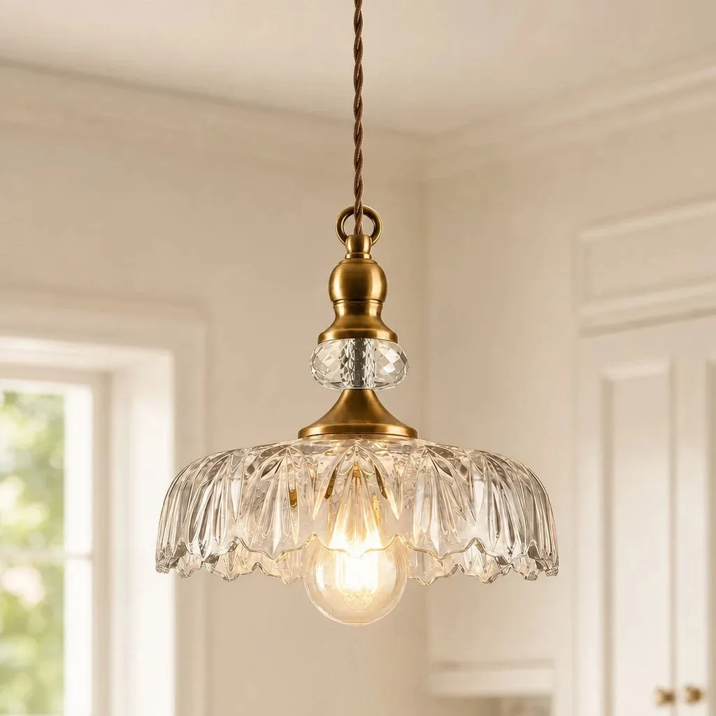Sylvie Vintage Glass Brass Flower Pendant Light 2