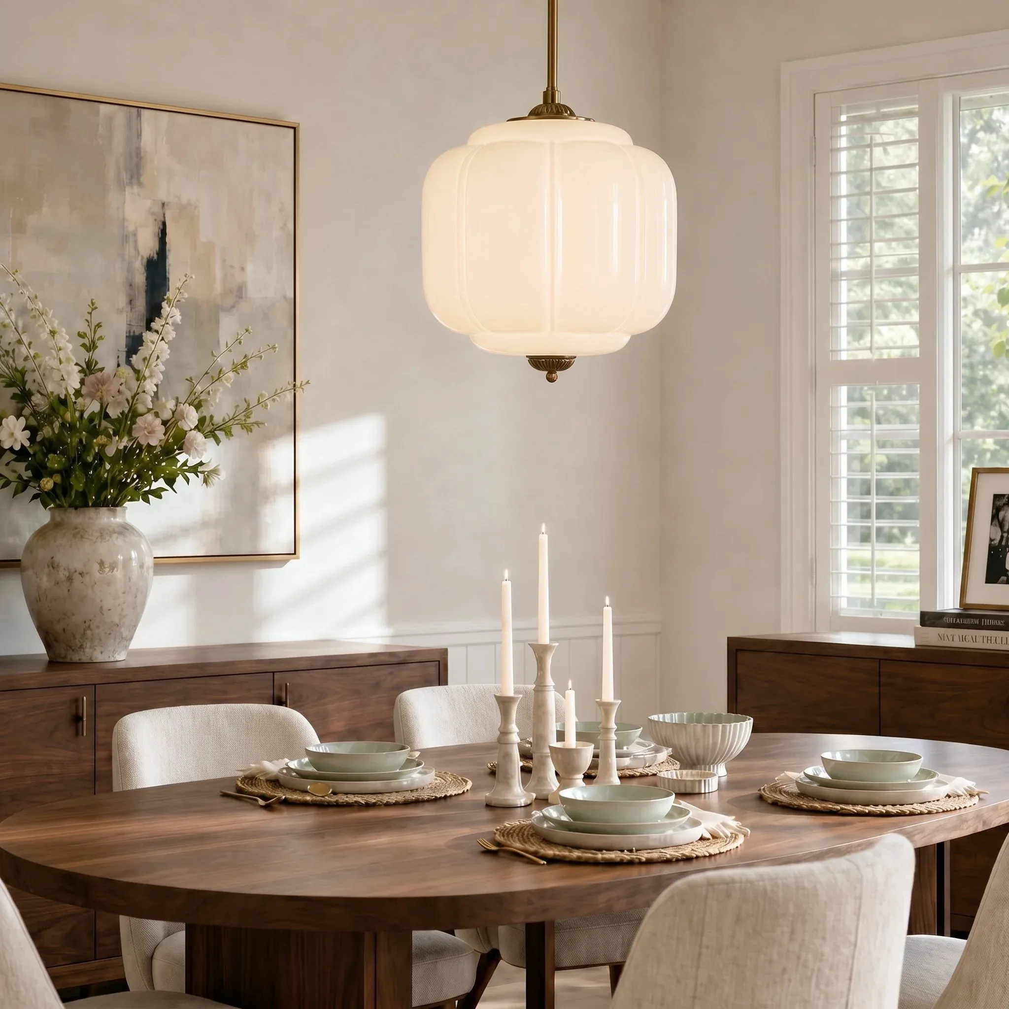 Lumi Vintage Milk Glass Oiled Brass Eloise Pendant Light 16