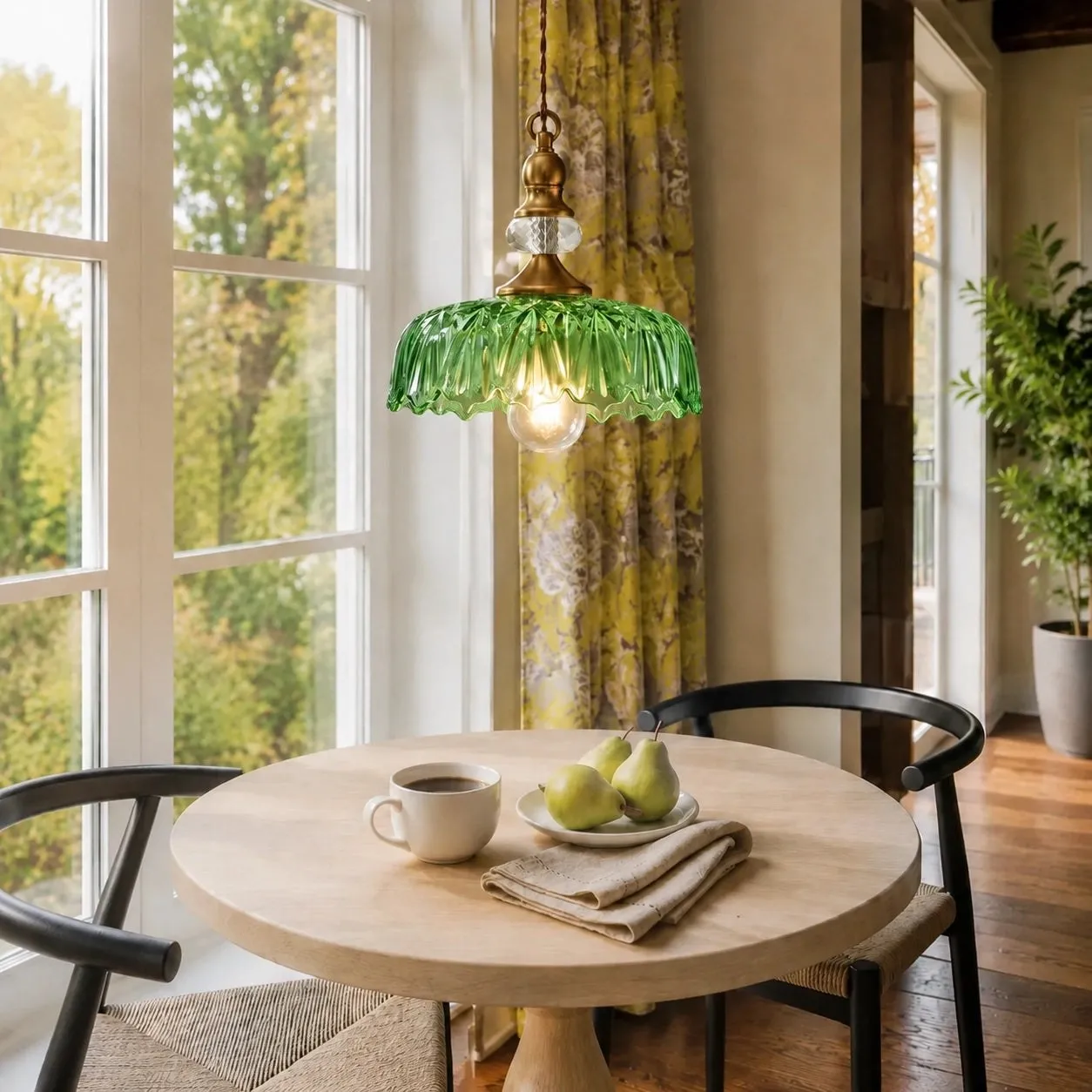 Sylvie Vintage Glass Brass Flower Pendant Light 11